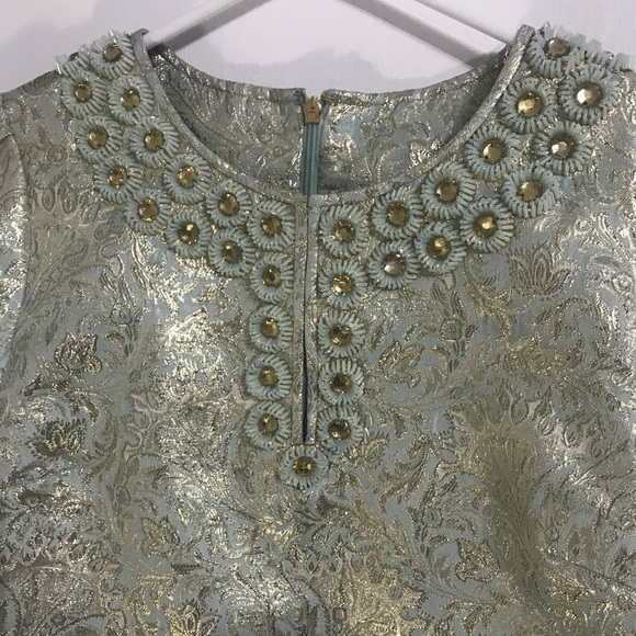 NWOT! Tory Burch Metallic Silk Top, Size 8 - Picture 5 of 8